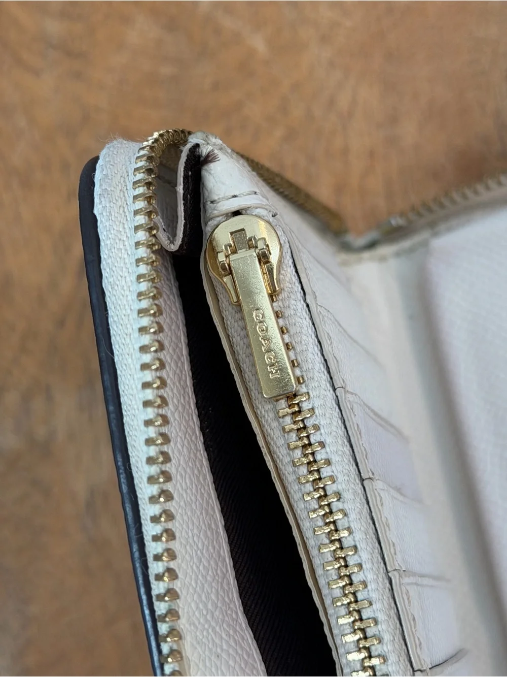 Coach Ivory Leather Zip-Around Wallet